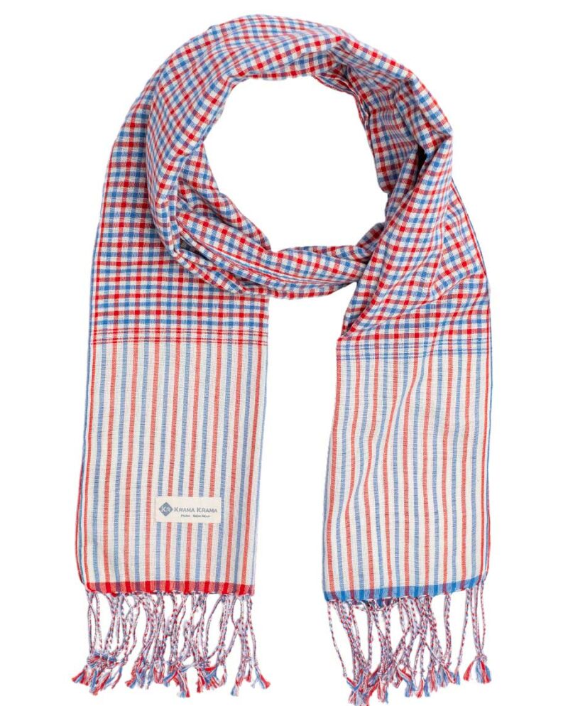 krama traditionnel rouge bleu